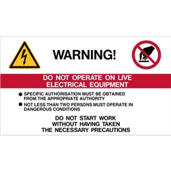 Etichetta adesiva divieto lavori apparecchiature elettriche 70x120 mm per impianti sicurezza