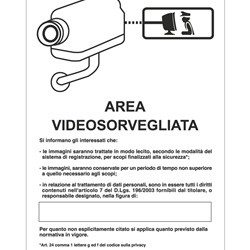 Targhetta alluminio 300x200 mm segnalazione videosorveglianza ambienti industriali