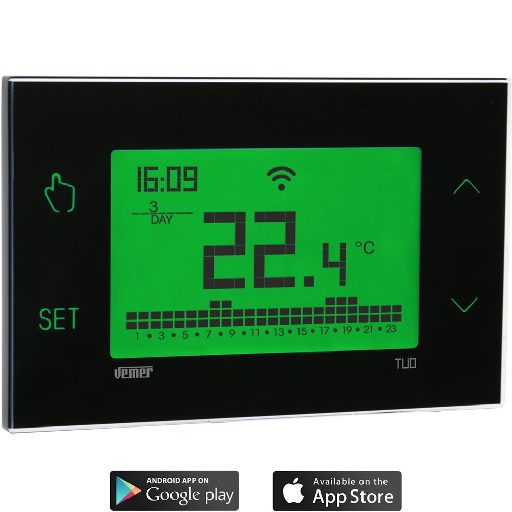 Cronotermostato touch screen Wi-Fi a batterie con programmazione settimanale per controllo remoto casa