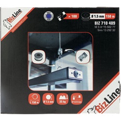 Kit sospensione all-in-one con cavetto Ø1,5 mm 150 m e 100 chiavistelli bloccanti per installazioni elettriche rapide e sicure fino a 35 kg
