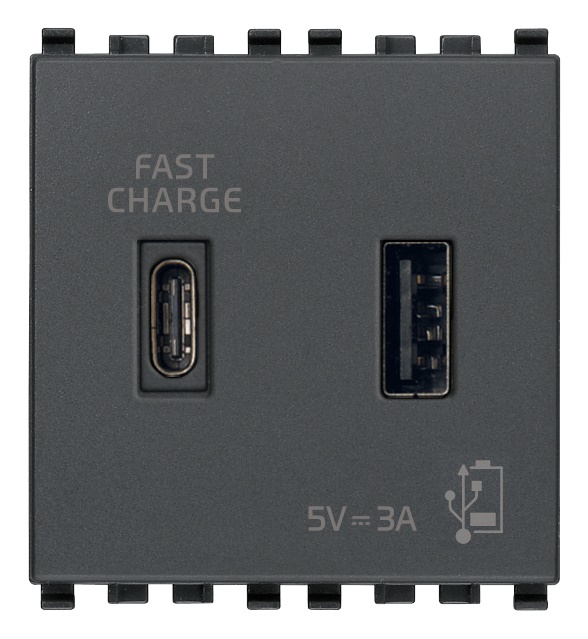 Alimentatore USB doppia uscita A+C 15W 3A 5V ricarica rapida dispositivi elettronici grigio