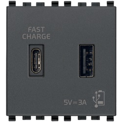 Alimentatore USB doppia uscita A+C 15W 3A 5V ricarica rapida dispositivi elettronici grigio