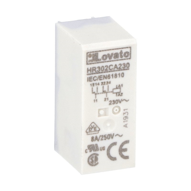 RELE MINIATURIZZATO 2 CONTATTI SCAMBIO 8A 230VAC MONTAGGIO ZOCCOLO HR5XS2