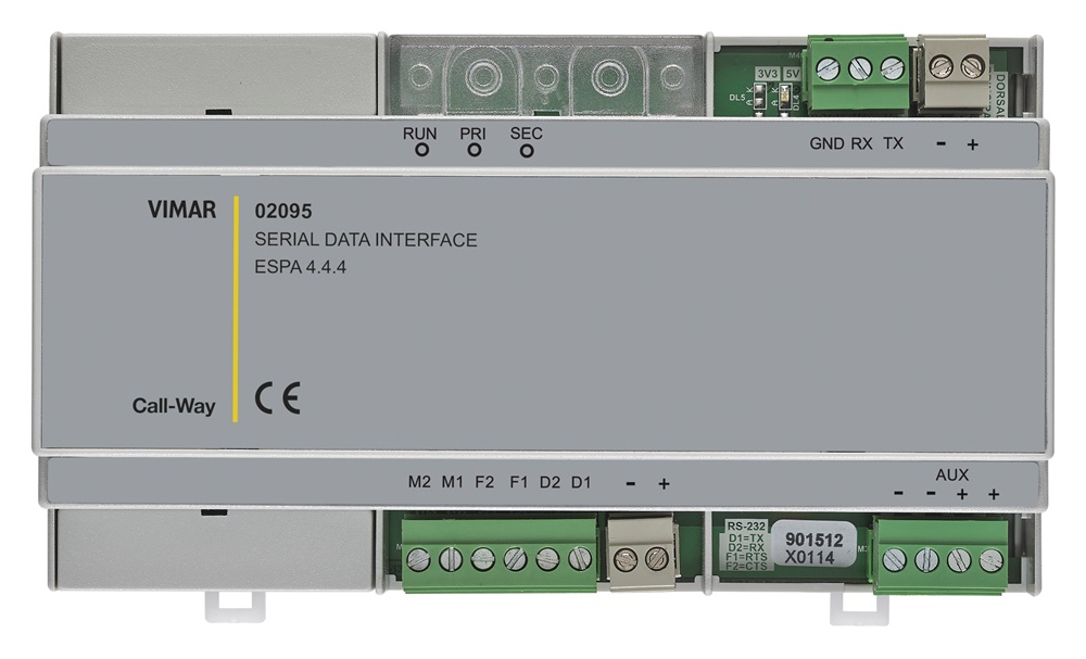 Interfaccia seriale ESPA 4.4.4 per connessione Call-Way a impianti DECT e cercapersone, montaggio guida DIN, 9 moduli
