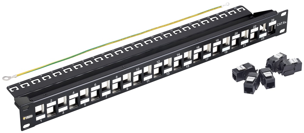Pannello permutazione 24 porte RJ45 Cat6A UTP 1U rack montaggio universale T568A/B