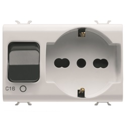 Presa elettrica IB.P40 con interruttore magnetotermico 1P+N 16A 3 poli, uso industriale e civile