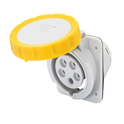 PRESA FISSA DA INCASSO A 10° HP - IP66/IP67 - 3P+T 32A 100-130V 50/60HZ - GIALLO - 4H - CABLAGGIO A VITE
