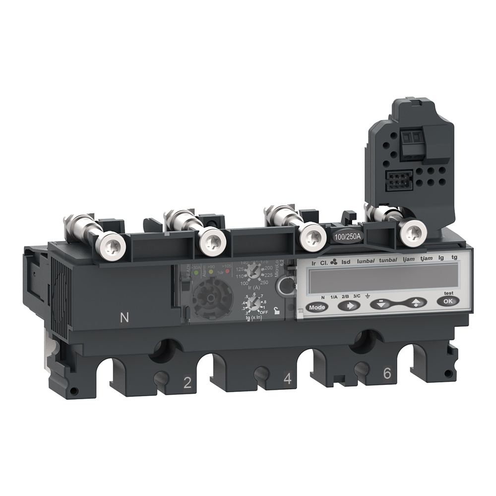 Sganciatore elettronico MicroLogic 6.2E 4 poli 250A con protezioni base e differenziali per ComPacT NSX250, misuratore energia integrato