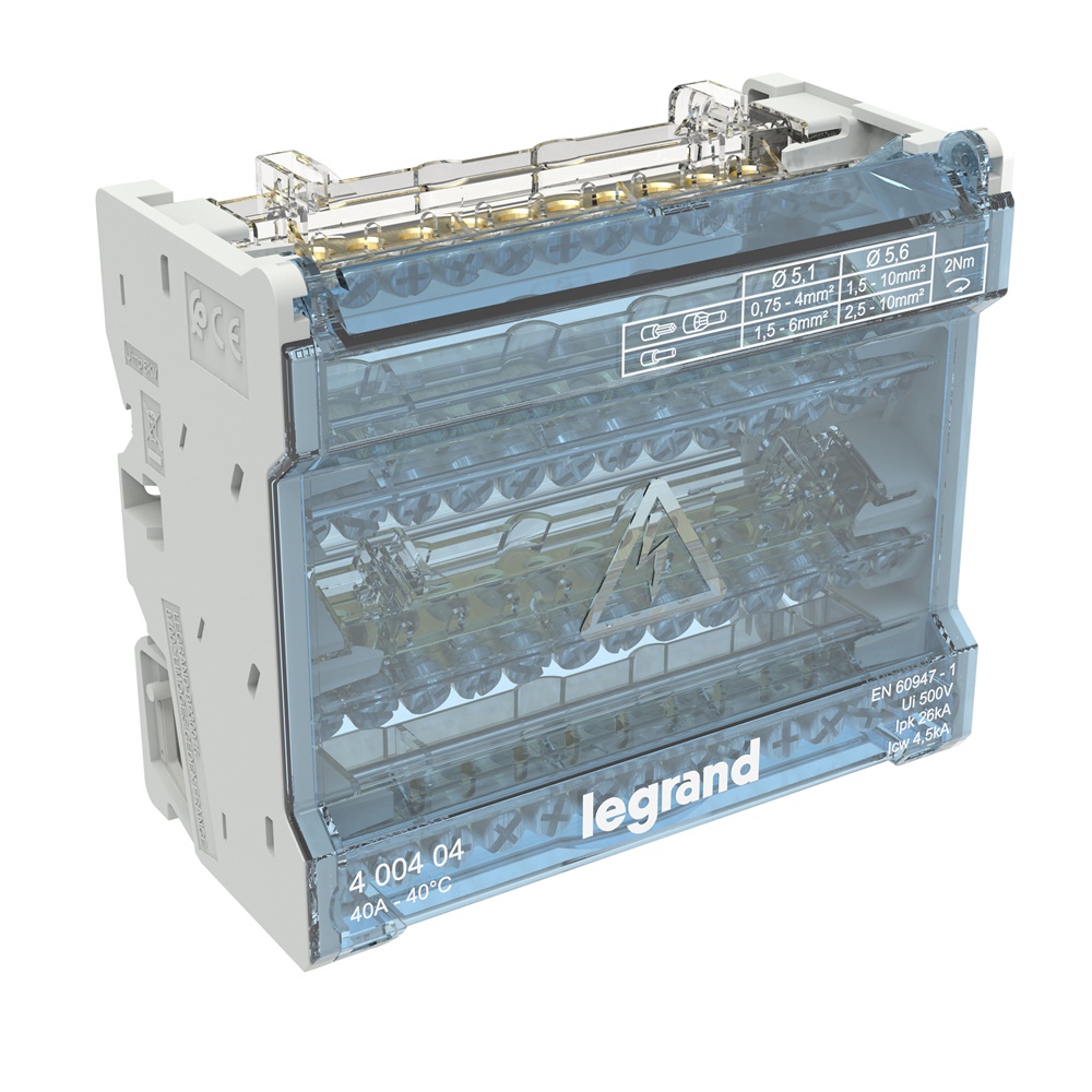 Ripartitore modulare tetrapolare 40A 6 moduli guida DIN35 cablaggio facilitato