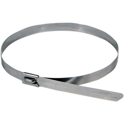 Fascetta acciaio inox 500x7,9 mm sistema bloccaggio a scatto uso installazioni corrosive