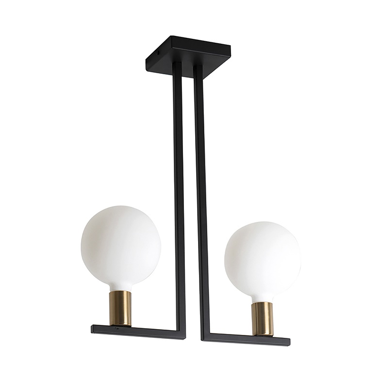Plafoniera metallo nero ottone satinato doppio portalampada E27 per interni design moderno