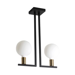 Plafoniera metallo nero ottone satinato doppio portalampada E27 per interni design moderno