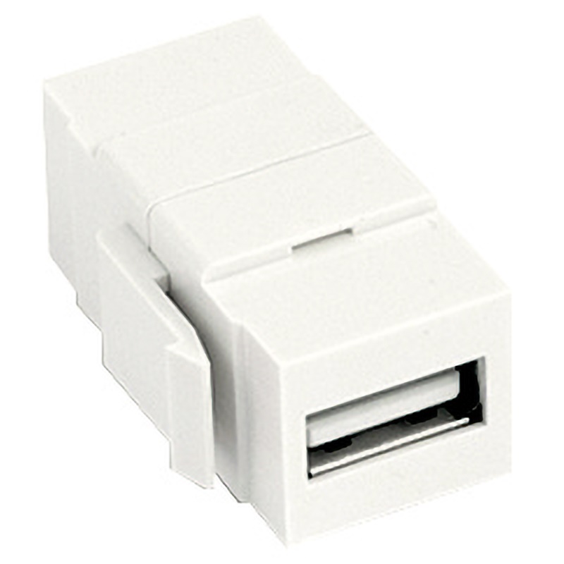 Accoppiatore Keystone USB femmina-femmina bianco, connessione stabile e sicura, installazioni elettriche e di rete, design compatto per montaggio modulare