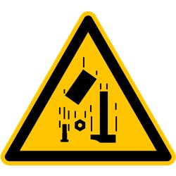 Etichetta adesiva avvertimento simbolo caduta materiali 50mm per macchinari e impianti