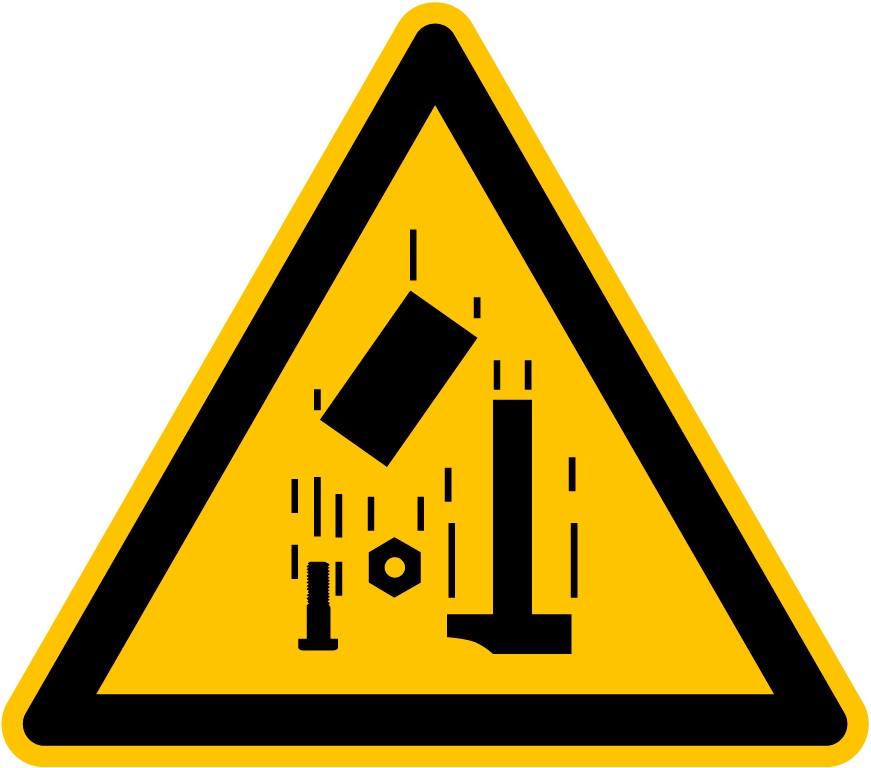 Etichetta adesiva avvertimento WS-FG simbolo caduta materiali dimensione 300mm per segnalazione macchinari impianti