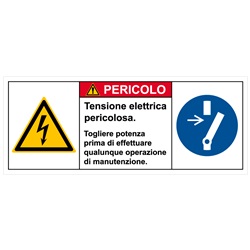 Etichetta segnalazione impianti elettrici 62x155 mm con simboli e testo integrato per installazione sicura