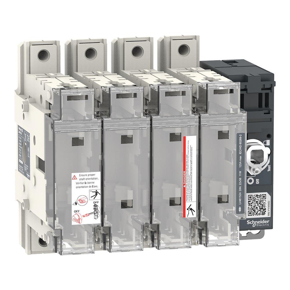 Interruttore-sezionatore 4 poli 125A 690VAC con fusibili NFC 22x58mm per impianti industriali e infrastrutture