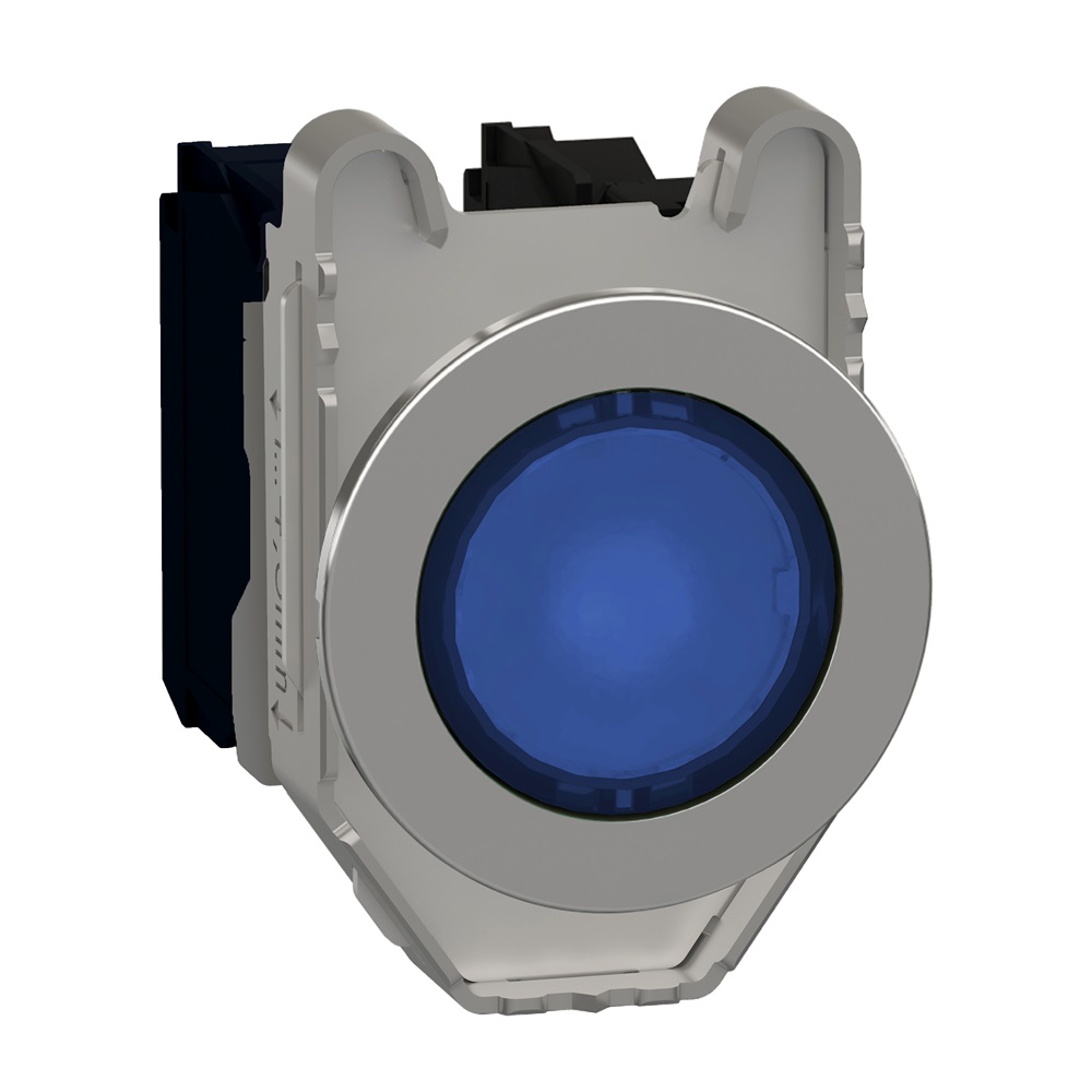 Pulsante luminoso blu filopannello LED universale 24VAC/DC 1NO+1NC- Ø30