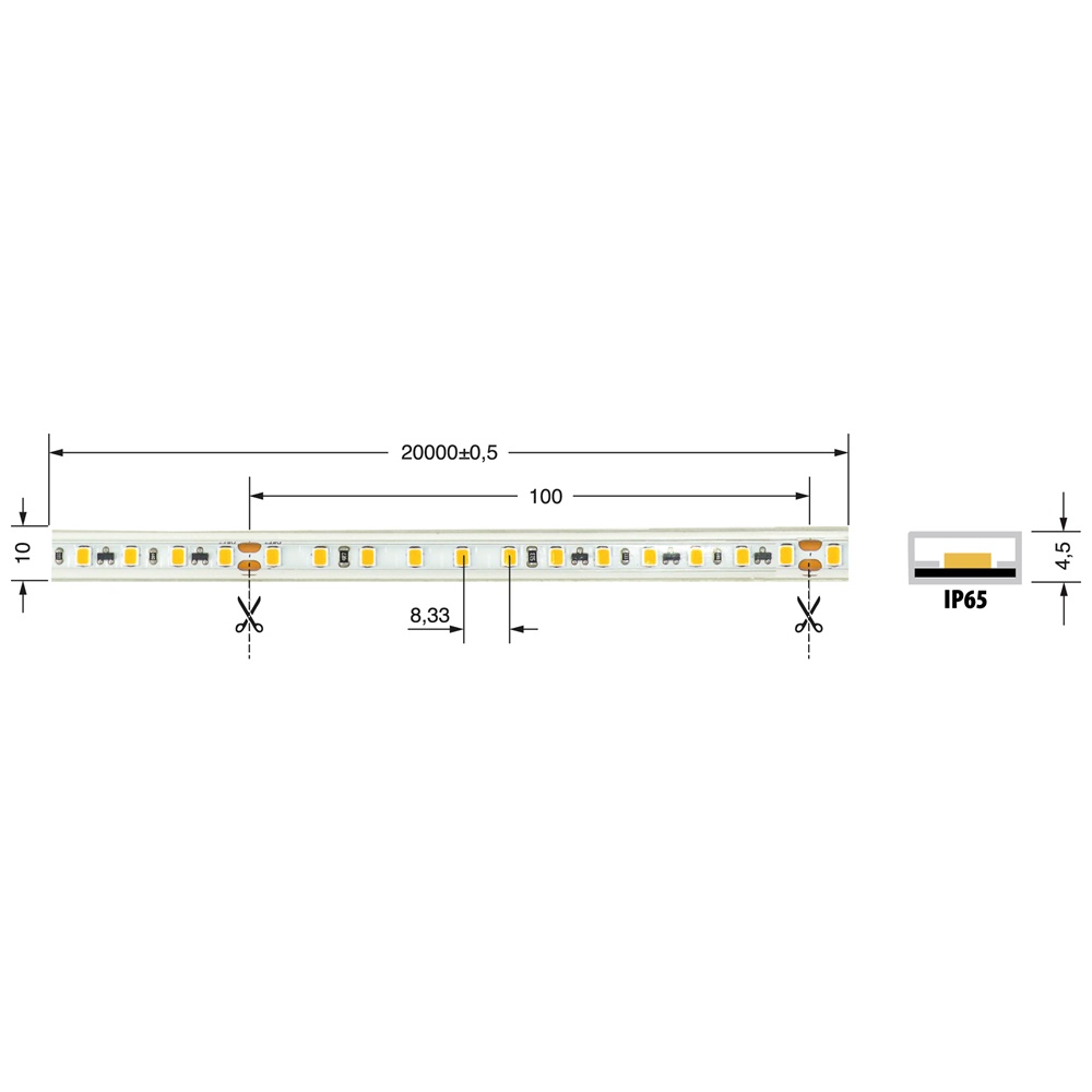 Striscia LED 8W/m 48V IP65 CRI90 bianco per illuminazione esterna resistente