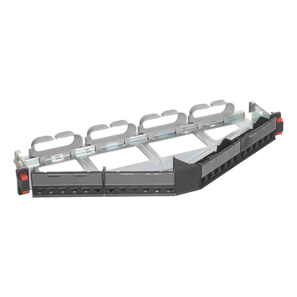 Patch panel angolato BTNET 24 prese RJ45 CAT5E 4 cassetti montaggio 19