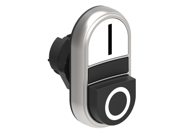 Pulsante doppio impulso Ø22mm plastica cromata bianco nero serie Platinum per comando I-O