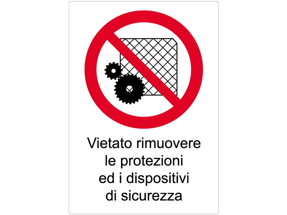 Etichetta adesiva divieto simbolo testo dimensioni 74x52 mm segnalazione macchinari impianti