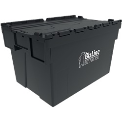Contenitore impilabile con coperchio integrato 600x400x365 mm per trasporto e protezione attrezzature, compatibile con carrelli BIZ 771 075