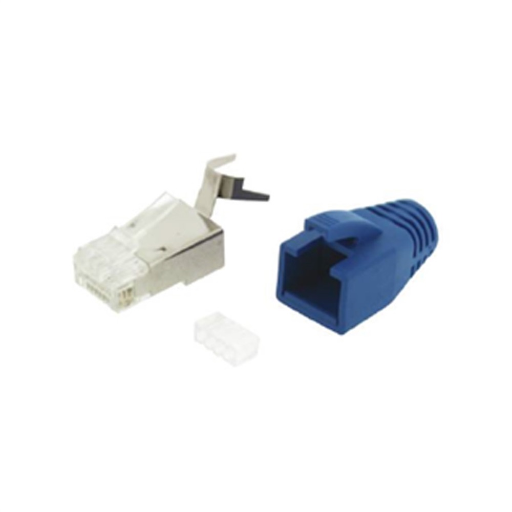 Connettore plug C6/C6A FTP con coperchio blu ergonomico per installazioni elettriche professionali