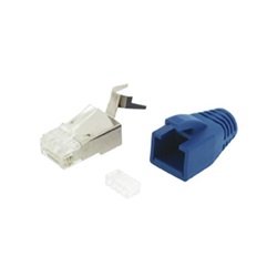 Connettore plug C6/C6A FTP con coperchio blu ergonomico per installazioni elettriche professionali