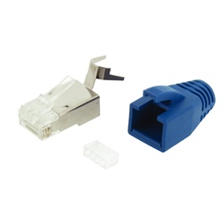 Connettore plug C6/C6A FTP con coperchio blu ergonomico per installazioni elettriche professionali