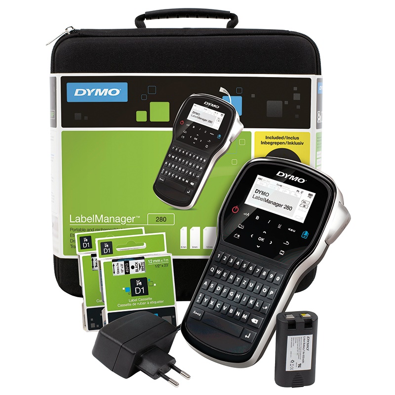Etichettatrice elettronica DYMO LabelManager 280 portatile ricaricabile con tastiera QWERTY, etichette D1 12 mm, per organizzazione e identificazione cavi e componenti elettrici professionale