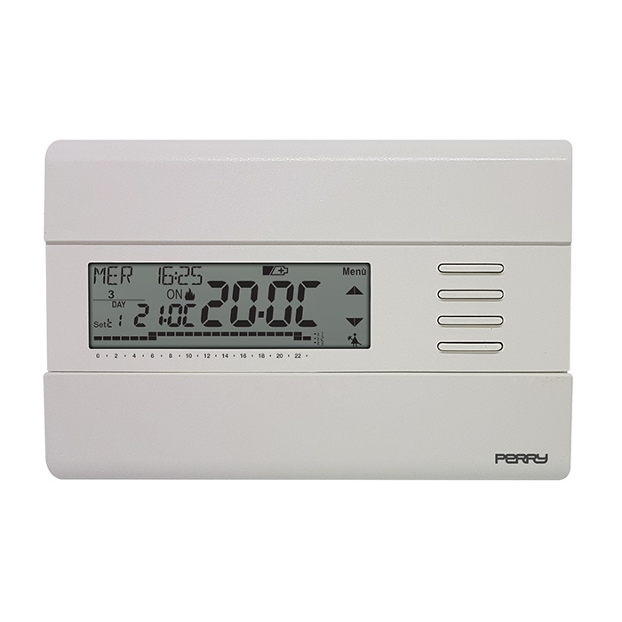 Cronotermostato digitale settimanale da parete 3VCC bianco serie Slim batterie AAA