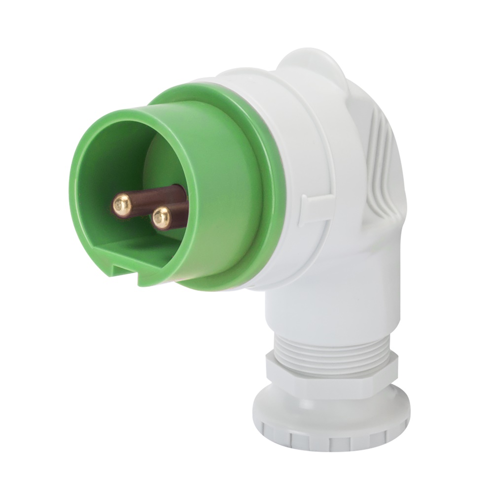 SPINA MOBILE A 90° - IP44 - 3P 32A 20-25V e 40-50V 100-200HZ - VERDE - 4H - CABLAGGIO A VITE