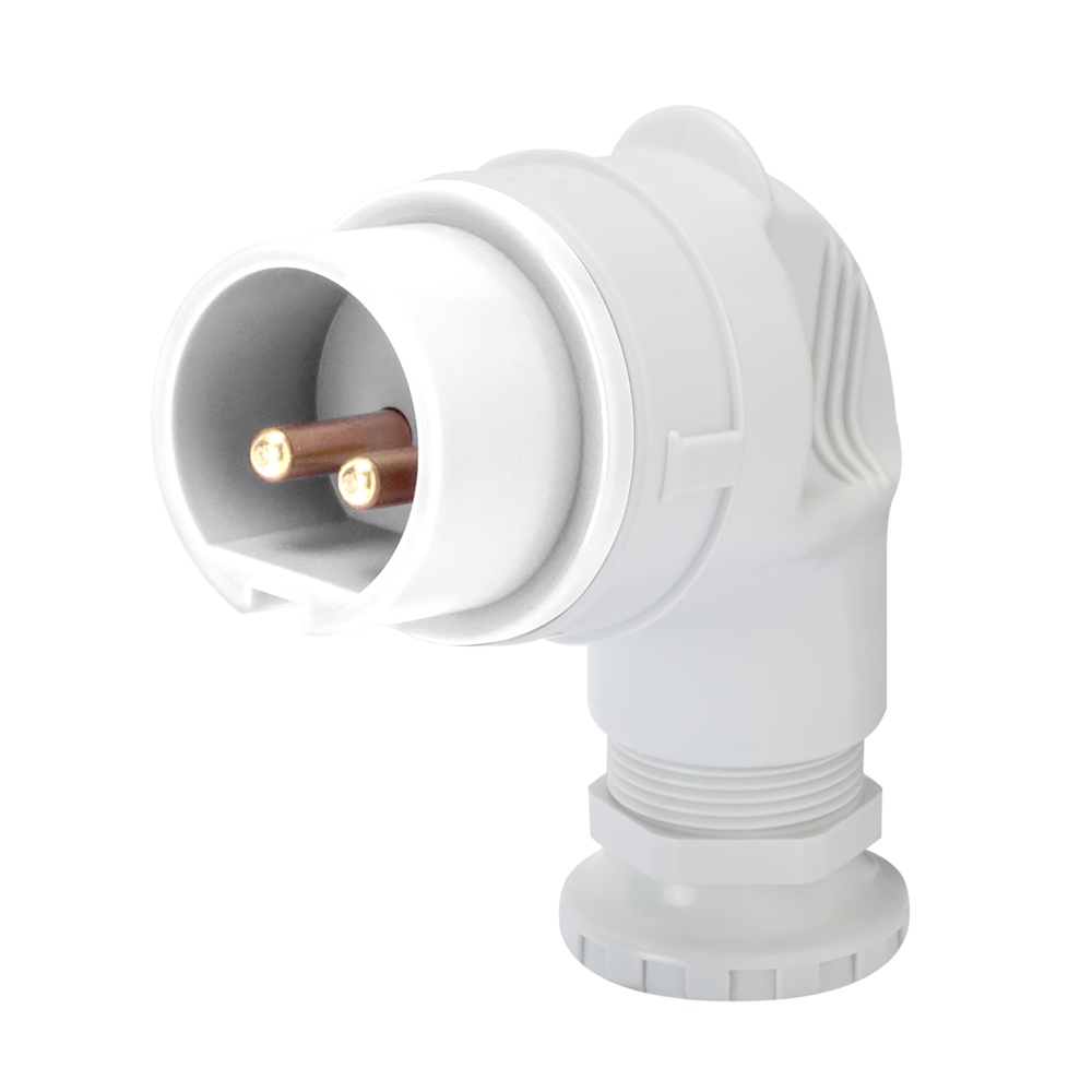 SPINA MOBILE A 90° - IP44 - 2P 32A 20-25 e 40-50V 50-60HZ c.c. - BIANCO - 10H - CABLAGGIO A VITE