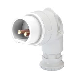 SPINA MOBILE A 90° - IP44 - 2P 32A 20-25 e 40-50V 50-60HZ c.c. - BIANCO - 10H - CABLAGGIO A VITE