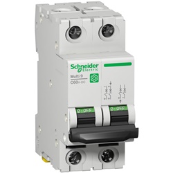 Interruttore Miniaturizzato 2P 6A Curva C 500V DC Multi9 C60H-DC per Quadri Elettrici