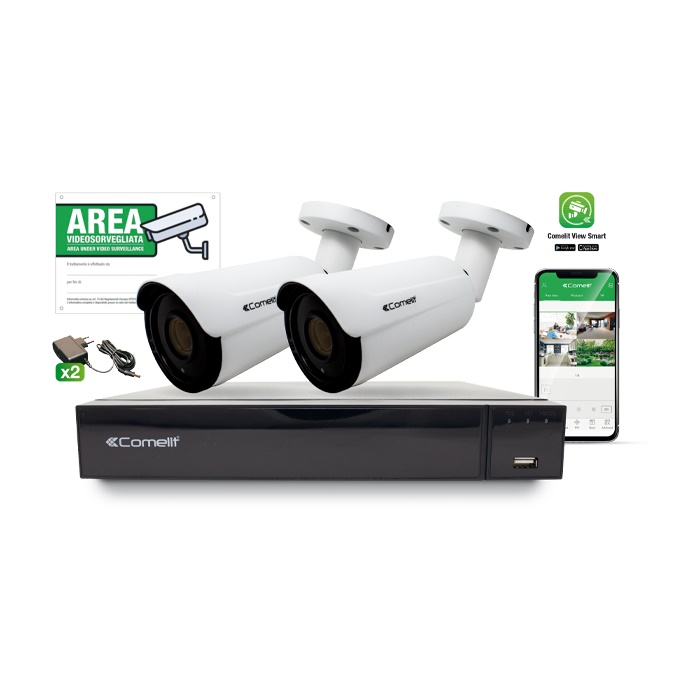 Serie Smart - Kit AHD 5MP 8 canali, DVR AHDVR008S02A + 2 telecamere AHBCAMS05VA + alimentatori + cartello videosorveglianza