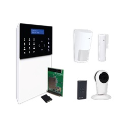 Serie Secur Hub - Kit centrale HUB32LCD + 4G + PIR + contatto + radiocomando + telecamera Wi-Fi + SD 32GB
