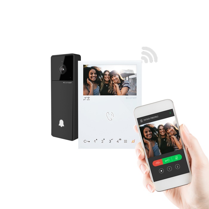 Kit monofamiliare videocitofono ViP con posto esterno Ethernet e monitor mini handsfree Wi-Fi espandibile