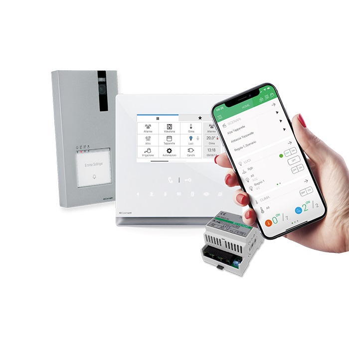 Serie Icona Manager - Kit domotico ViP con app, videocitofonia + gestione clima/carichi, posto esterno incluso