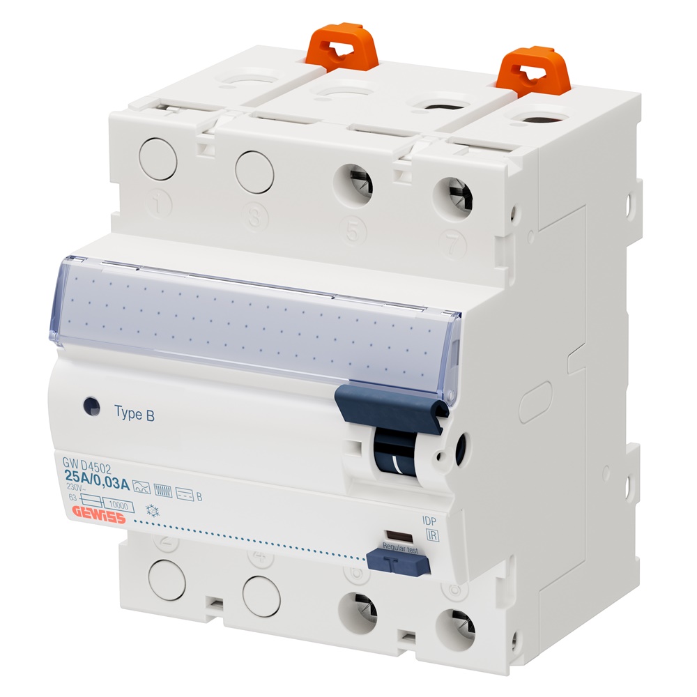Interruttore differenziale puro 2 poli 25A immunizzato 0,03A 4 moduli Serie 90 RCD protezione guasto a terra