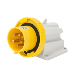 SPINA FISSA DA PARETE A 90° - IP67 - 3P+N+T 16A 100-130V 50/60HZ - GIALLO - 4H - CABLAGGIO A VITE