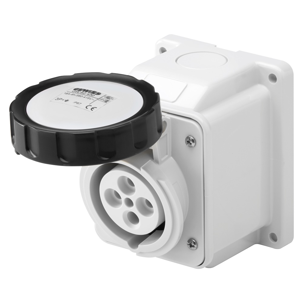 PRESA FISSA DA PARETE A 10° - IP67 - 3P+T 32A 480-500V 50/60HZ - NERO - 7H - CABLAGGIO A VITE