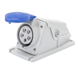 PRESA FISSA DA PARETE A 90° - IP44 - 3P+N+T 16A 200-250V 50/60HZ - BLU - 9H - CABLAGGIO A VITE
