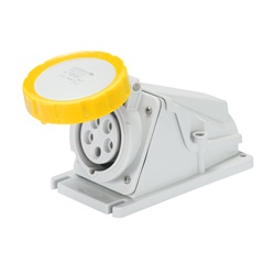 PRESA FISSA DA PARETE A 90° - IP67 - 3P+N+T 16A 100-130V 50/60HZ - GIALLO - 4H - CABLAGGIO A VITE