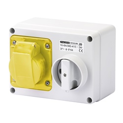 PRESA FISSA INTERBLOCCATA ORIZZONTALE - CON FONDO - SENZA BASE PORTAFUSIBILI - 2P+T 32A 100-130V - 50/60HZ 4H - IP44