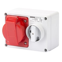 PRESA FISSA INTERBLOCCATA ORIZZONTALE - CON FONDO - SENZA BASE PORTAFUSIBILI - 2P+T 32A 380-415V - 50/60HZ 9H - IP44