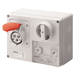 PRESA FISSA INTERBLOCCATA ORIZZONTALE - CON FONDO - CON BASE PORTAFUSIBILI - 2P+T 16A 380-415V - 50/60HZ 9H CBF - IP44
