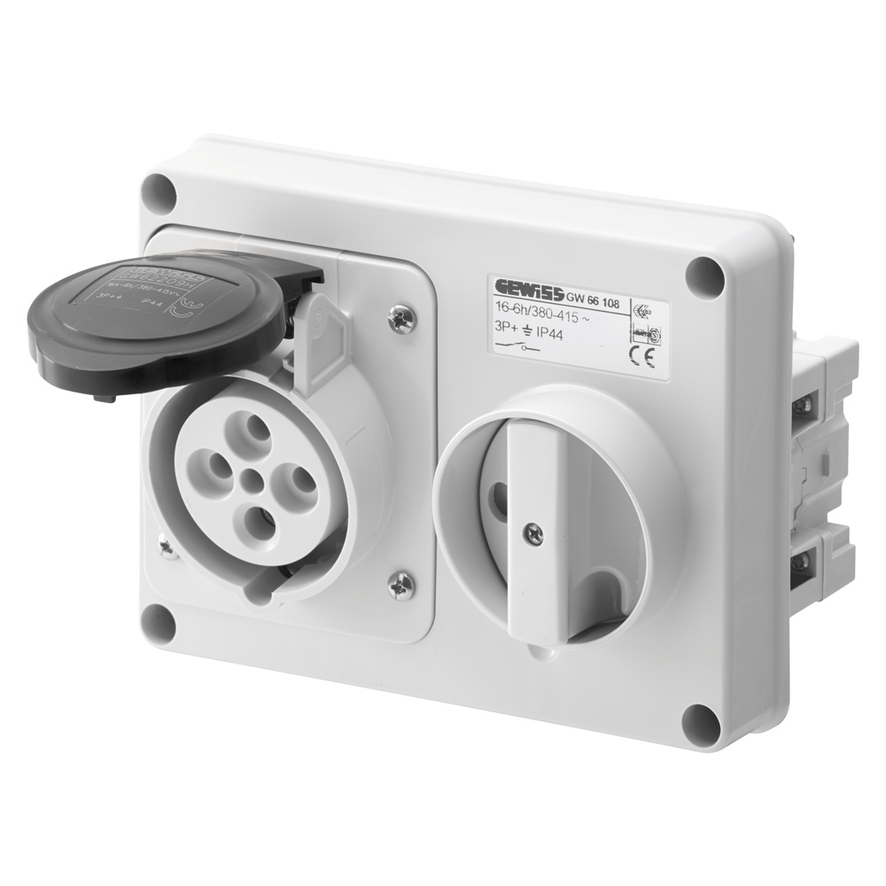 PRESA FISSA INTERBLOCCATA ORIZZONTALE - SENZA FONDO - SENZA BASE PORTAFUSIBILI - 3P+T 32A 480-500V - 50/60HZ 7H - IP44