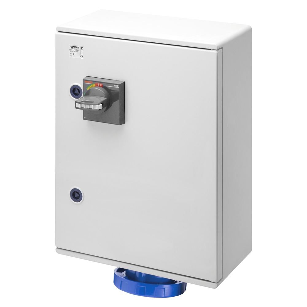 PRESA FISSA VERTICALE - DA PARETE - PROTEZIONE MAGNETOTERMICA DIFFERENZIALE - 3P+T 125A 230V 9H - IP55